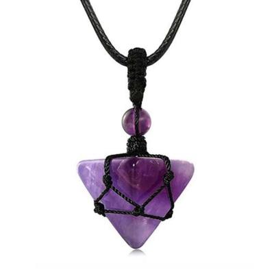 China Natural Quartz Jewelry Crystal Stone Necklace Adjustable Rope Reiki Healing Pendant Stone Pyramid Ml for sale