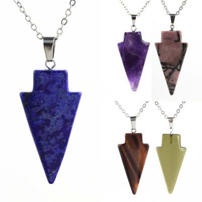 China CLASSIC Natural Triangle Arrowhead Gemstone ML Healing Crystal Amethyst Lapis Lazuli Stone Pendant for sale