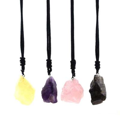 China ML Crystal Stone Pendant Adjustable Black Rope Healing Chakra Quartz Stone Natural Irregular Pendant Necklace Chain Reiki for sale