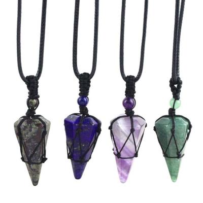 China CLASSIC Natural Reiki Chakra Stone Pendant Necklace Quartz Crystal Necklace Hexagon Pointed Dowsing Divination Healing Crystals for sale