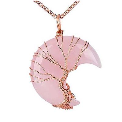 China CLASSIC ml Tree of Life Thread Wrapped Crescent Moon Pendant Necklace Reiki Healing Crystal Stone Necklace Natural Gemstone Quartz Jewelry for sale