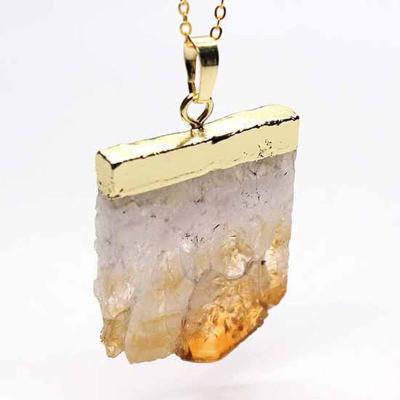 China Natural CLASSIC Crystal Stone Pendant Chain Necklace Irregular Crystal Quartz Citrine Gemstone Slice Amethyst Healing Ml for sale