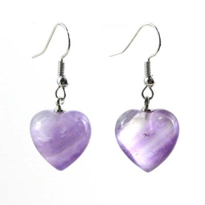 China CLASSIC ml Silver Plated Natural Heart Shape Earring Amethyst Rose Quartz Crystal Heart Dangle Hook Earrings For Women Men Girls Jewelry for sale