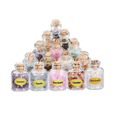 China 9ml Pcs Mini Stone Bottles Chip Crystal Quartz CLASSIC Healing Tumbled Gem Stones Wishing Bottles Reiki Wicca Set For Home Decoration for sale