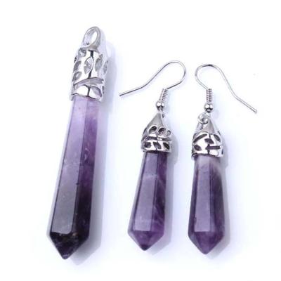 China CLASSIC Natural Crystal Quartz Stone Hexagon Prism Pendulum Healing ML Reiki Stone Dangle Earrings for sale