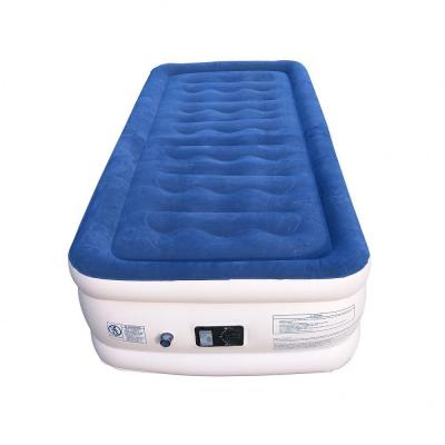 China PVC+flocking mattress outdoor camping mattress single flocking inflatable bed with built-in pump for sale