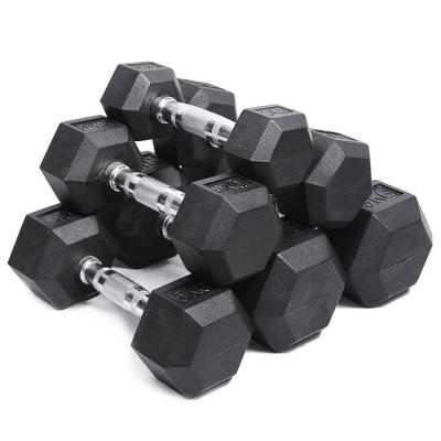 China Home Use Hex Building Equipment Muscle Fitness Rubber Dumbbells for sale