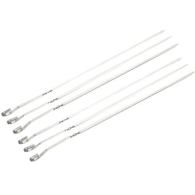 China Heat Resistance Barbecue Stainless Steel Skewers BBQ Camping Flat Forks BBQ Sticks 12PCS for sale