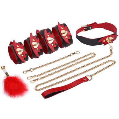 China Adults SM Set 5pcs PU Leather Couples Bondage Restraint BDSM Handcuffs Footcuffs SM Bondage Flirting Set for sale