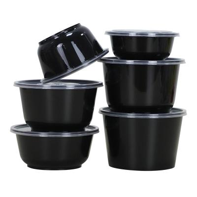 China New Freshness Preservation Design Thickened Round Disposable Lunch Box Black Fast Food Soup Bowl Takeout Packing Bento For Restaurant for sale