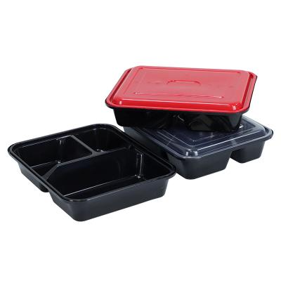 China Freshness Preservation 1100ml 37oz Freezer Meal Prep 4 Compartment Plastic Containers With Disposable Lids for sale