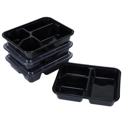 China Hot Selling Freshness Preservation 1100ml 37oz Freezer Takeaway 3 Compartment Plastic Containers With Disposable Lids for sale