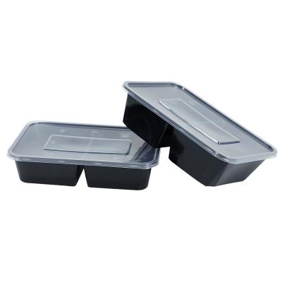 China Eco- Healthy Freshness Preservation 2 Compartments 500ml Disposable Plastic Lunch Box Takeaway Food Container for sale