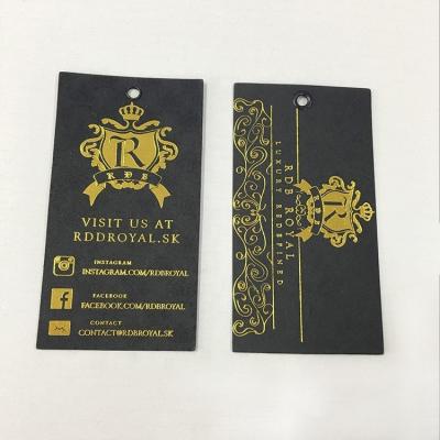 China New 2022 Gold Matte Stamping Eco-Friendly Logo Eco-Friendly Black Paper Label For Apparel for sale