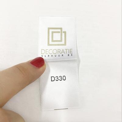 China OEM Eco-friendly Custom White Satin Wash Care Label Silk Printing Neck Label For Clothes for sale