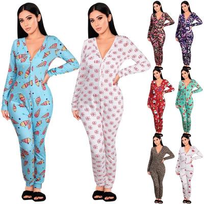 China Simple casual sexy thermal thermal long sleeve plus size printed pajamas sleepwear night onsies for women for sale