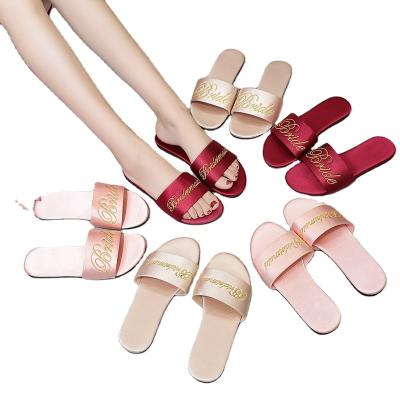 China Women's Slippers Wedding Soft Rubber Material Ladies Waterproof Waterproof Embroidery Bridesmaid Slippers for sale