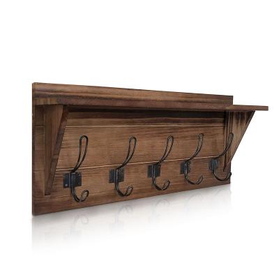 China Sustainable Wall Mount Clothes / Wooden Hanger Rack With Antique Storage Wall Hooks for sale