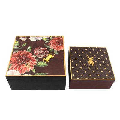 China Handmade Decorative Custom Logo Cover Crafts Gift UV Printed Luxury Wooden Place Box Set Wooden Storage 2 Box for sale