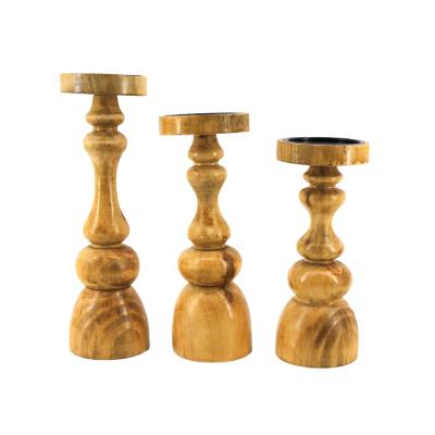 China Home Decorative Nordic Wooden Candle Holders Wedding Candlestick Unfinished Wood Decorations for sale