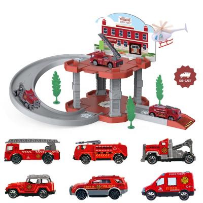 China Wholesale Plastic Toy Kids Track Toy Diy 93*43*91 Assembling Plastic Children's Parking Puzzle Alloy Police Car for sale