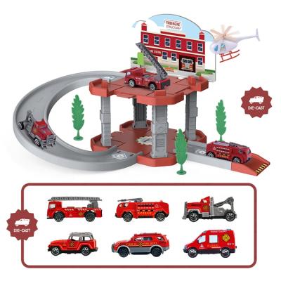 China Early Educational Kids Toys Fire Parking Station Toys With Alloy Cars 93*43*91 for sale