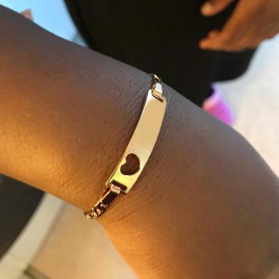 China 2021 New FASHIONABLE Name Heart Bracelets For African Kids Jewelry Baby Armband Gold Bangle Hollow Couples Bars Engraving Bracelet Jewelry for sale