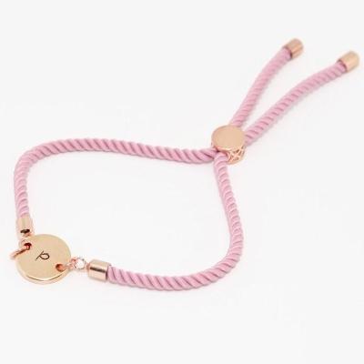 China TRENDY Jewelry Rose Gold Initial Bracelet Adjustable Personal 2022 Stainless Steel Bridesmaid Braided Pink Rope Slider Bracelet for sale