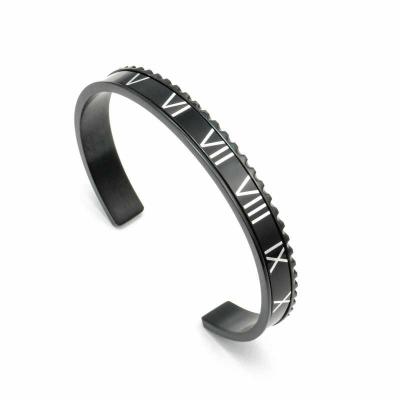 China 2021 New Personalized CLASSIC 18K Black Plated Titanium Steel Roman Numerals Speedometer Bangle Cuff Bracelets For Men's Bracelets Gift for sale