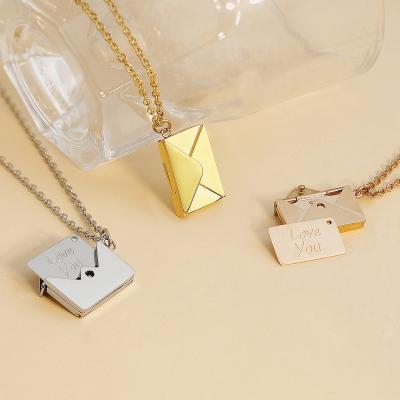 China 2021 TRENDY Stainless Steel Personalized Openable Original Designs Envelope Necklace Small Message Charm Necklace Titanium Steel Gift for sale