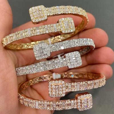 China 2022 Luxury Iced Out CZ Diamond Baguette Jewelry Miami Baguette Cubic Zirconia Bracelet Romantic Newcomer Outlet Bracelet For Gift for sale