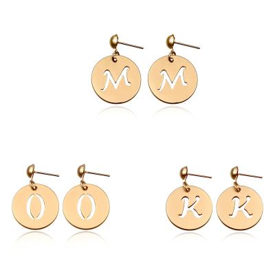 China CLASSIC wholesale fashion jewelry custom alphabet letter earring hollow circle shape stainless steel earrings for sale