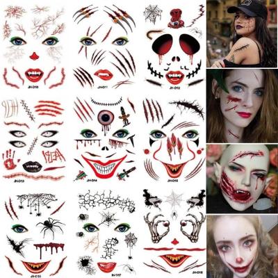 China Realistic Temporary Tattoo Sticker Horror Bat Wrapped Terror Blood Injury Scar Tattoo Sticker For Halloween Makeup Body Art for sale