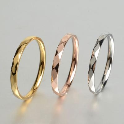 China 2022 New Products Women's Jewelry 316l Stainless Steel Polyhedral Diamond Shape Finger Rings Rose Gold Plated Man Religious Couples Rings for sale