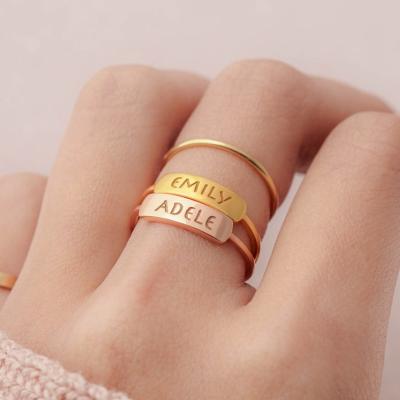 China FASHIONABLE Hot Sale Jewelry Stainless Steel Ring Custom Dainty Stacking Name Ring Rose Gold Memorial Bar Ring for Mom for sale