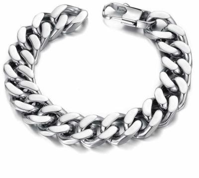 China New Arrival 316L Stainless Steel White Gold Chain Mens CLASSIC Cuban Bracelets for sale