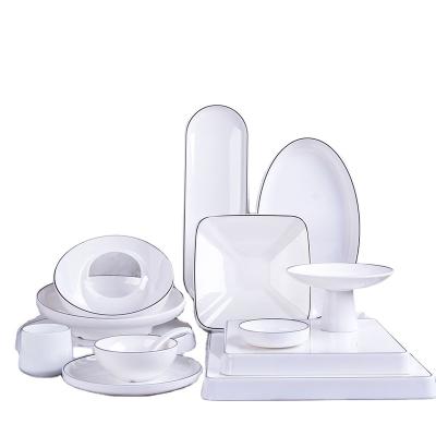 China Wholesale Disposable White With Black Line Melamine Salad Bowl Servers for sale