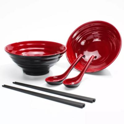 China Cheap Viable Red Black Dinnerware Porcelain Melamine Soup Bowls Bowl For Ramen Noodle for sale