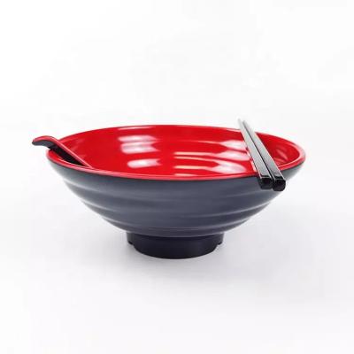 China Logo Two Tone Red Japanese Ramen Noodle Udon Soup Bowl Customized Viable And Black Cheap Melamine for sale