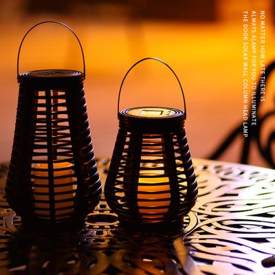 China Hot Sale Eco-friendly Cheap Wholesale Plastic Waterproof Rattan Outdoor Led Solar Powered Lantern / Flameless for sale