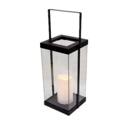 China China Manufacture Factory Various Black Metal Decorative Home Garden Table Lantern Glass Candle Holder With Led Candle for sale