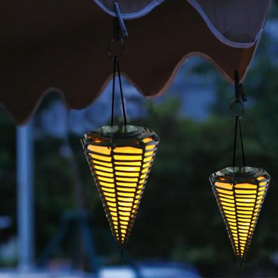 China Cone Shape Amazon Hot Sale Decorative Solar Powered Christmas Garden Light Rattan Lantern Cone Shaped Lamp for sale