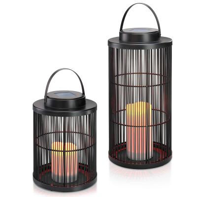 China BSCI Plant Rattan Outdoor Lantern Yellow Flip Decorative Home and Solar LED Candlestick Garden Light for sale