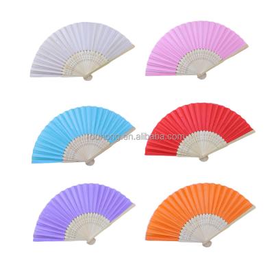 China China Wedding Hot Selling Homecoming Gift White Folding Fabric Hand Fans With Bamboo Ribs for sale