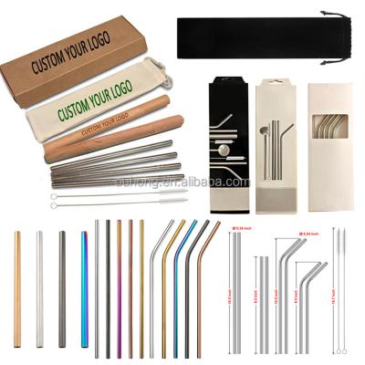 China Wholesale Custom Reusable Viable 215mm Cocktail Straw Stainless Steel Metal 6mm Straws Set With Pocket Drinking Straw With Brush for sale