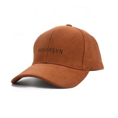 China JOINT Custom Corduroy Flat Embroidery Curved Brim 6 Panel Baseball Hat for sale