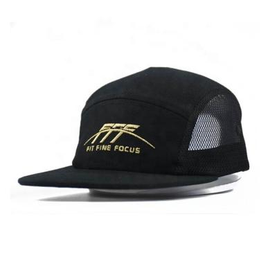 China Gold Embroidery Joint Logo Flat Brim 5 Panel Wholesale Custom Hat for sale