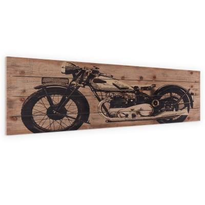 China Retro Vintage Wood Panel HD Print Vintage Black Motorcycle Wall Art For Living Room Bedroom Decoration Ready To Hang for sale