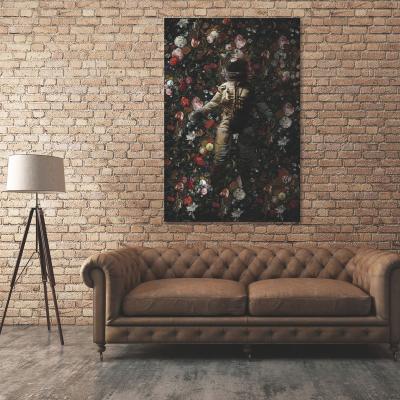 China Modern Oil Painting Glass Wall Art Astronauts Lying On Roses Dimming Effect For Home Decoration Ready To Hang for sale