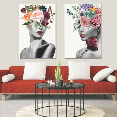 China Modern Colorful Acrylic Glass Rose And Woman Picture Wall Art For Hotel Home Decoration Ready To Hang for sale